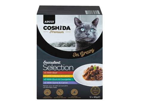 / Per Pack 12 x 100 g (1 kg = Από 2,91€ σε 2,33€). . Lidl coshida dry cat food